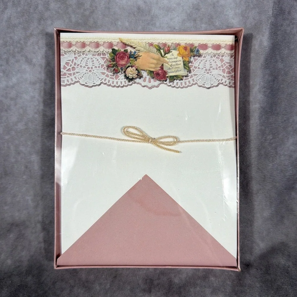 Vtg Victoria's Secret Stationery Set Box Floral Victorian Lace Ribbon 90s Sealed